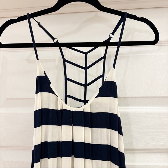 Cynthia Rowley Striped Ladder Back High Low Pleated Maxi Dress Blue White sz XS - Picture 2 of 6